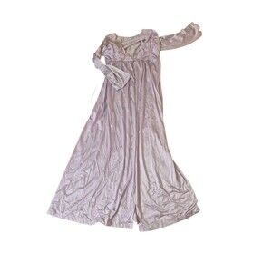 Gilead VTG Satin Lace Robe Dressing Gown Cover Empire Waist Flowy Lavender Sz S